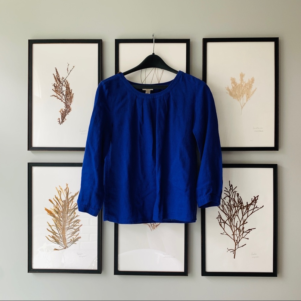 JCrew Linen 3/4 Sleeve Purple-Blue Top Size 0